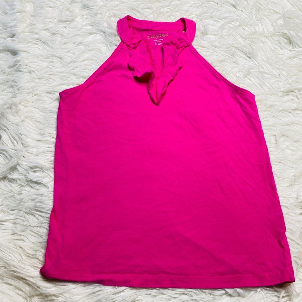 Lily Pulitzer‎ Girls Ruffle Halter Sleeveless V Neck Pink Tank Top  Size XL